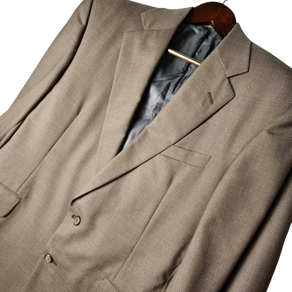 Unbranded Blazer Mens Brown Tan Micro Houndstooth Two Button Sport‎ Coat